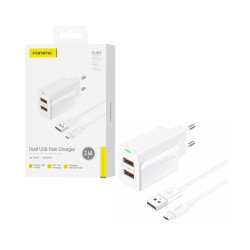 Carregador Foneng EU63 com Cabo Micro 1m Dual Port USB-A 2,4A Branco